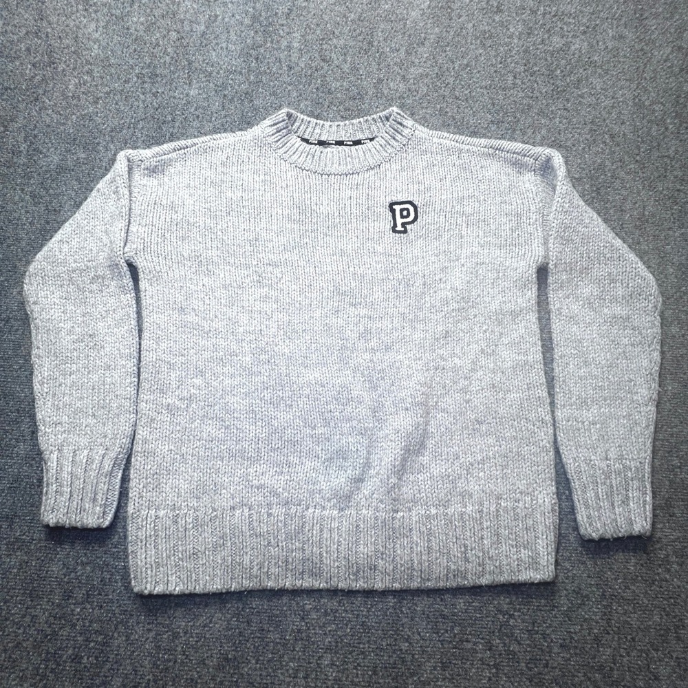 PINK Victoria's Secret Gray Chunky Knit Crew Neck Sweater P Logo XS